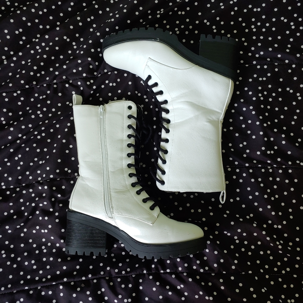 Forever 21 White Heeled Combat Boots